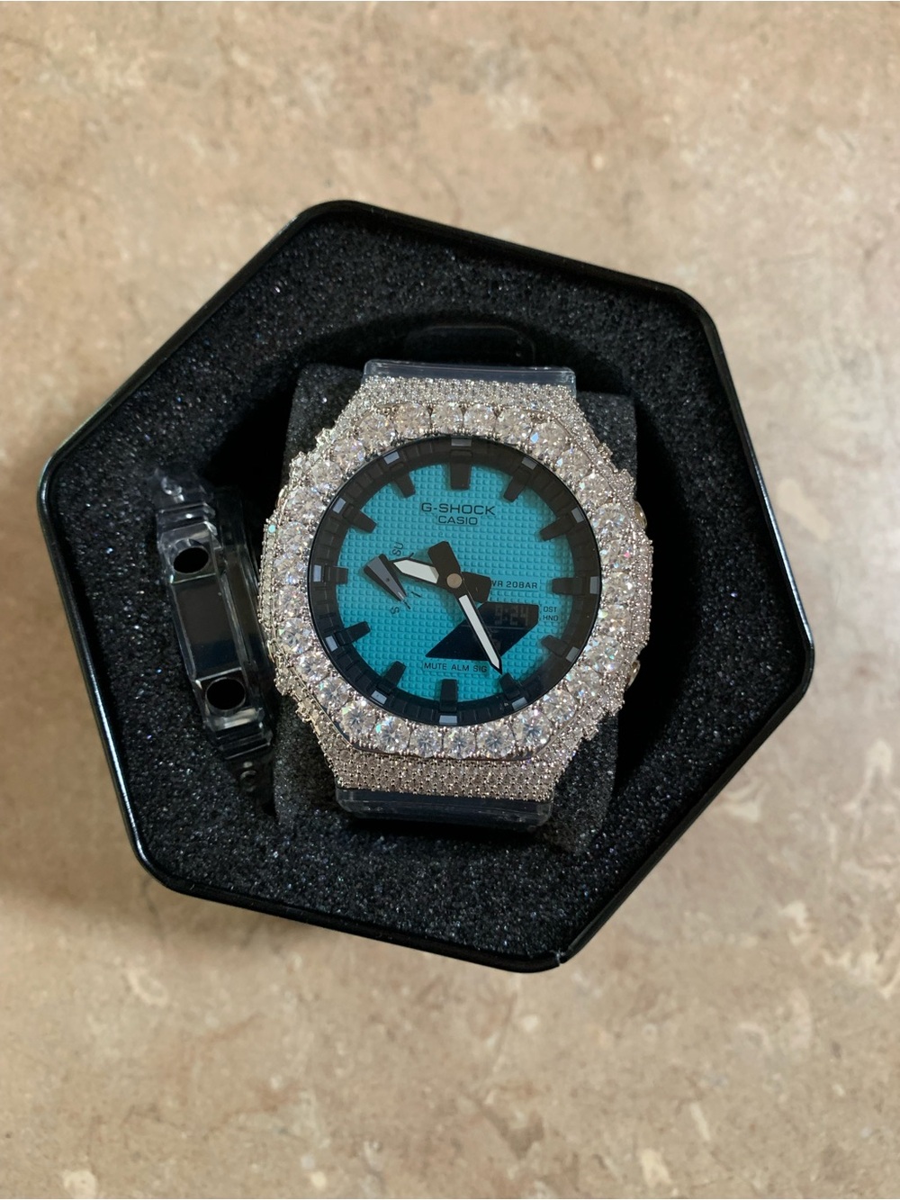 G-Shock Men's Watch with Turquoise Dial and Crystal Bezel